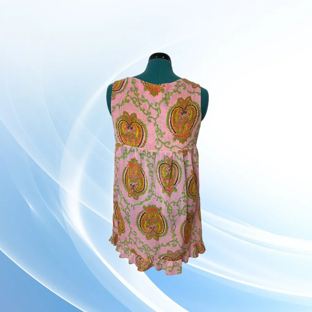 Vintage Pink Paisley Short PJ Set - Sleeveless Robe & Panties, Junior Large - Picture 3 of 10